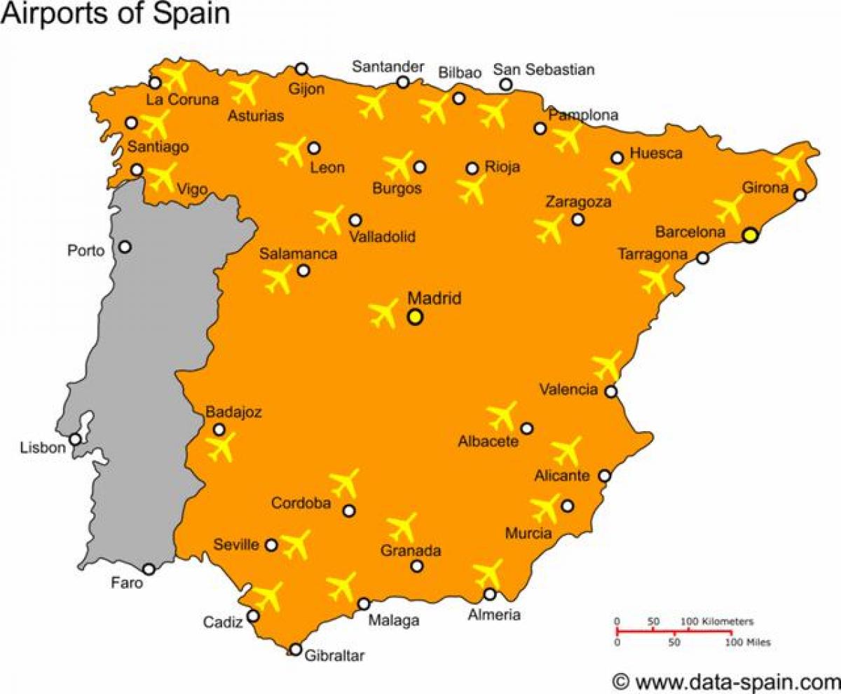 flyplasser i spania kart Kart Over Spania Flyplasser Spania Kart Flyplasser Sor Europa Europa flyplasser i spania kart